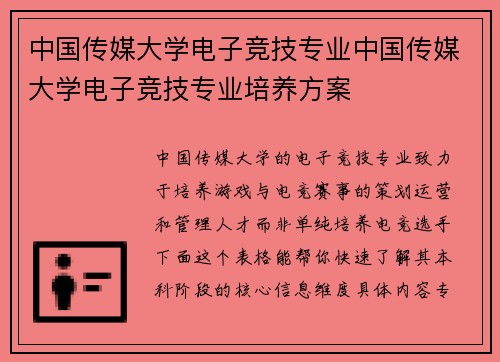 中国传媒大学电子竞技专业中国传媒大学电子竞技专业培养方案